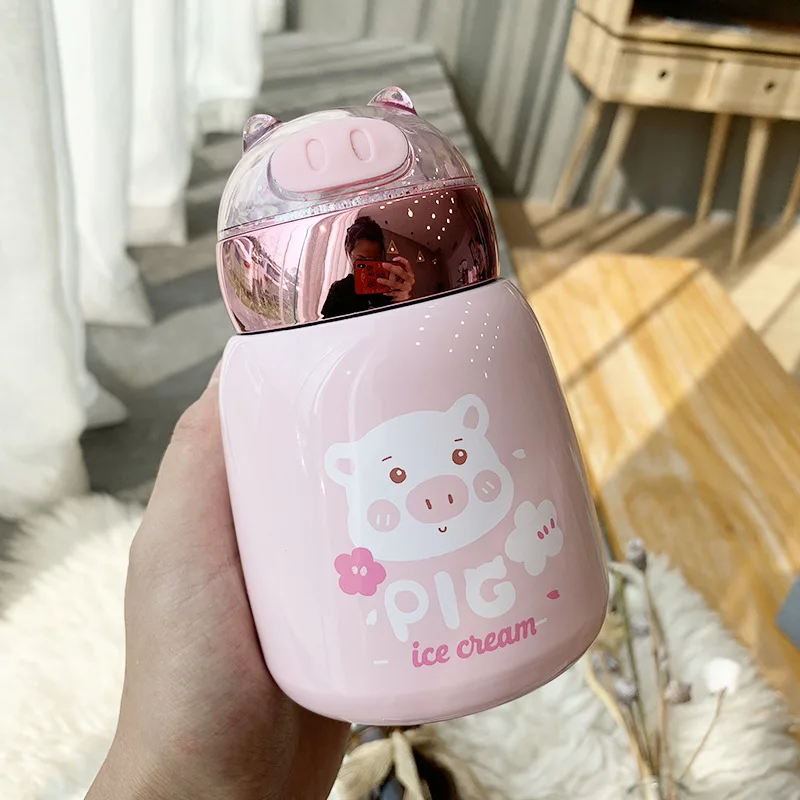 JOUDOO Милая свинья из нержавеющей стали вакуумная колба блестящая чашка детская розовая модная бутылка для воды Themor чашка 35