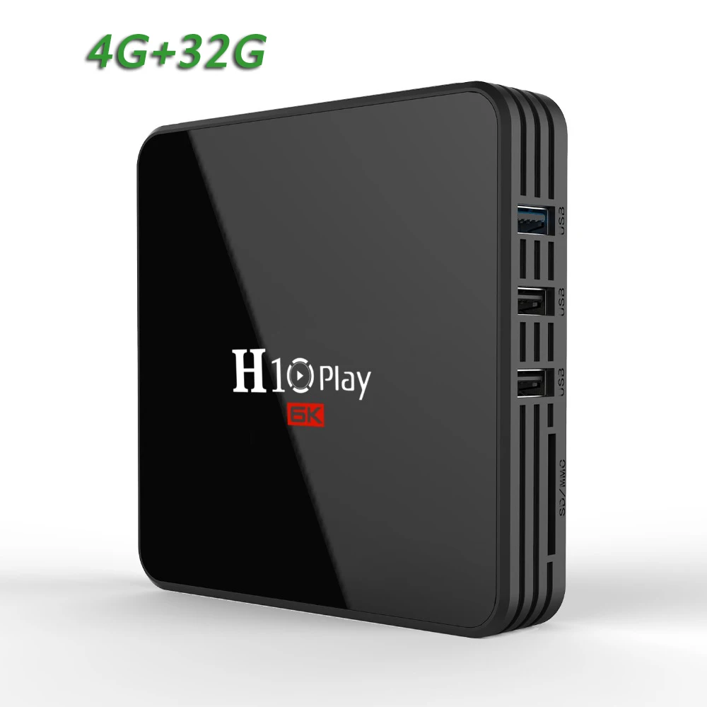 black 4G 32G H10 Play Wi-Fi ТВ коробка 6k HD 4 ядра 64 бит Android 9,0 медиа-бокс, 4 Гб оперативной памяти, 32 Гб встроенной памяти, несколько Язык медиа Поддержка Декодер каналов кабельного телевидения - Цвет: black 4G 32G