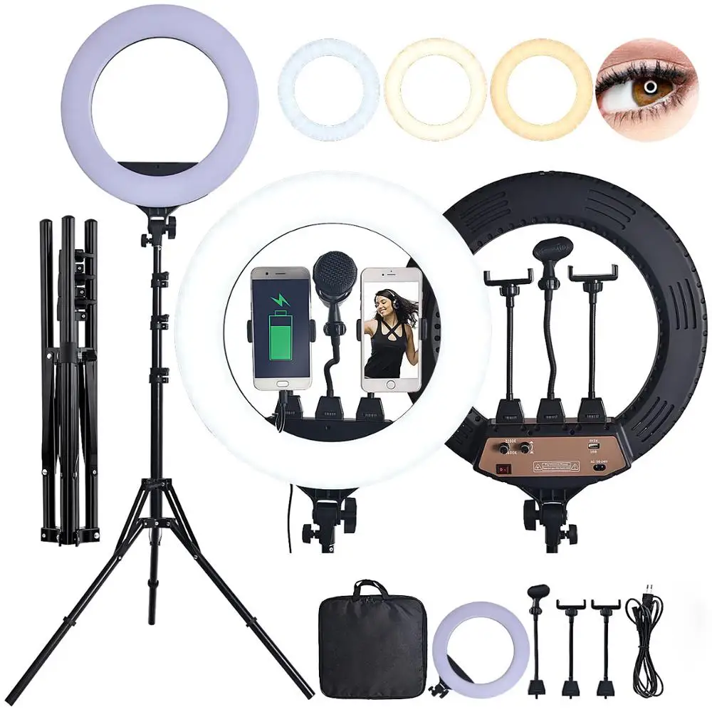 fosoto 18 Inch LED Ring Light Photographic Lighting 3200-5600K 80W Ring Lamp With Tripod Stand For Makeup Camera Phone Video