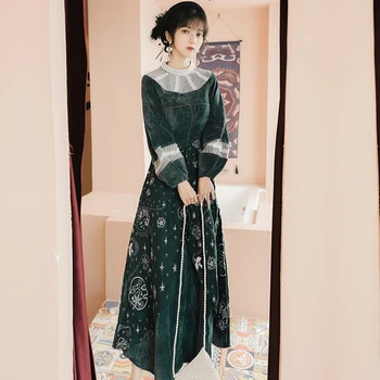 

SexeMara fashion Spring and Autumn The New embroidered Stand collar Thin splice dress Free shipping