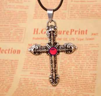 red drill leather Ouroboros Snake Titanium Steel Pendant Necklace Punk Style Men's Personal Domineering Retro Sweater Chain - Metal Color: red drill leather