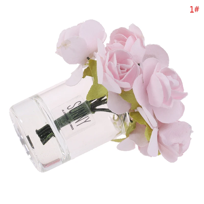 1/12 Dollhouse Miniature Pink Rose Glass Bottle Flower Arrangement Home D TBO 