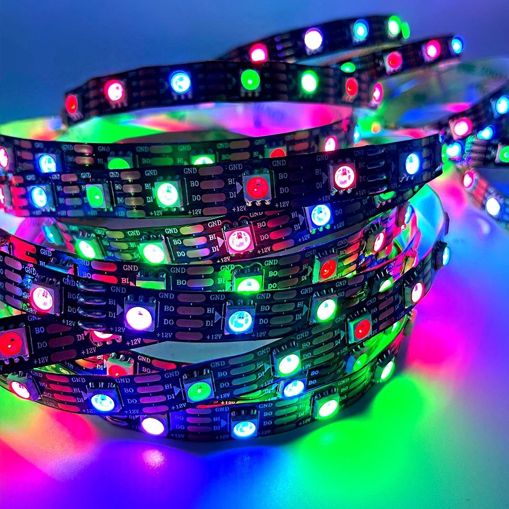 

DC12V WS2815 5050 RGB 5m 30/60/144leds/m Black White PCB IP30/IP65/IP67 Individually Addressable Smart RGB LED Pixel Strip Light