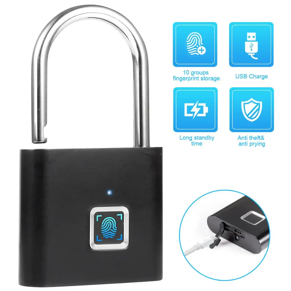 

Smart Lock Door Padlock Fingerprint Gold Security Keyless USB Rechargeable Electric Safe Lock Home Electronics Locks for House