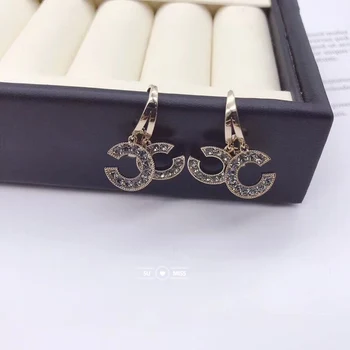 

Palace Retro Luxulite Full Drilling Letter C Shape Drop Rhinestones Female Earrings Sweet Crystal Earrings for Party Wedding