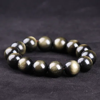 

AAA Top Natural Gold Obsidian Bracelet Gemstone Round Beads Stretch Women Man Lady Best Gift Jewelry