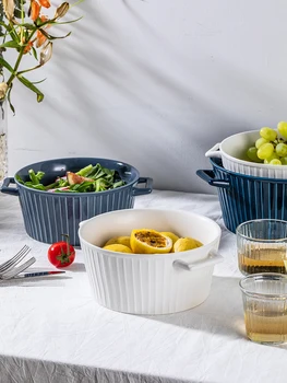 

CERAMIC TABLEWARE BINAURAL SOUP BOWL NOODLE RAMEN BOWL LARGE CAPACITY HOME CERAMIC BOWL CREATIVE SALAD FRUIT BOWLS