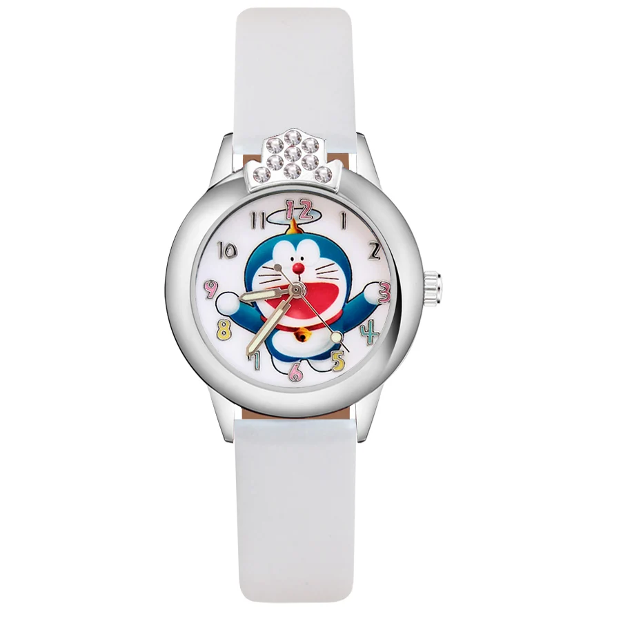 Мультфильм Doraemon Кристалл Стиль Детские часы Дети студентка девушки кварцевые Кожаный ремешок наручные часы JK68