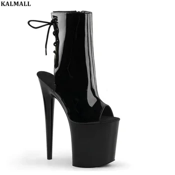 

KALMALL Fetish Ankle Boots Women Pole Dance Shoes Platform High Heels Nightclub Dancer Gladiator Lace up Super Heels Black White