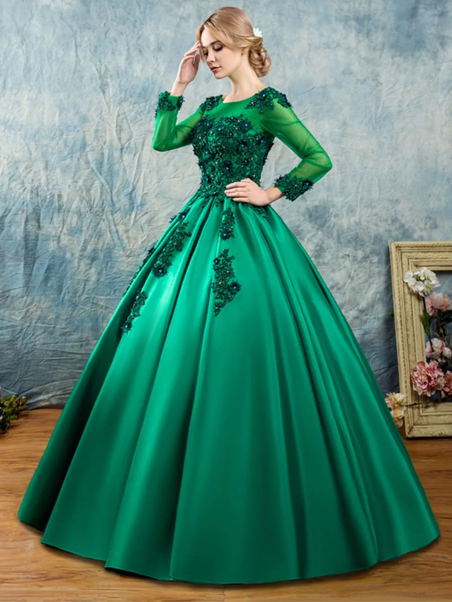 Танпелл аппликации Бисероплетение бальное платье с длинным рукавом длина до пола женское милое 16 Формальное бальное платье - Цвет: as the picture