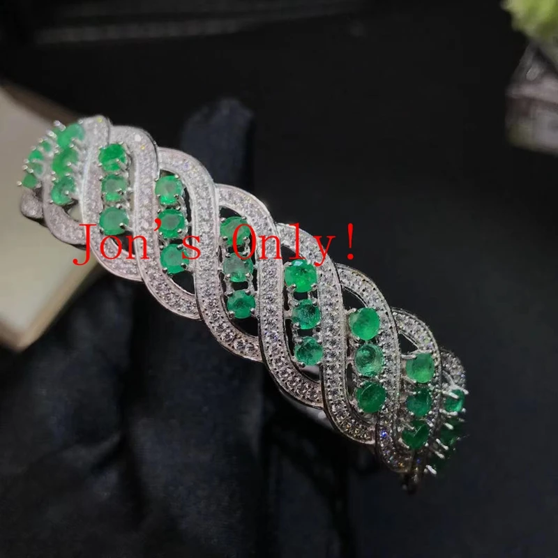 

classic spiral style natural emerald bracelet women 925 sterling silver jewelry silver bangle girl birthday gift open size