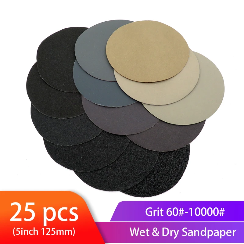 125mm 5" Sanding Discs Film Pads Orbital Wet and Dry Sandpaper Plain Hook & Loop 