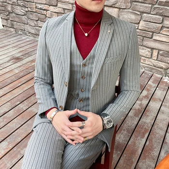 

Gzdeerax Stipre Men Suit (blazer+vest+pants) Luxury Single Breasted Mens Suits Wedding Groom Fashion Slim Mens Suits With Pants