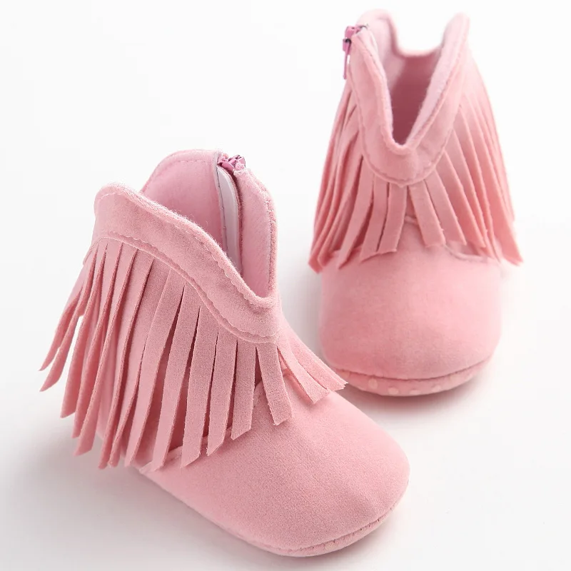 

2019 winter Snow PU Leather tassel warm indoor infant Walking Prewalker Baby Boy and Girl Soft Sole Boots Bootie