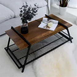 Table basse rectangulaire nordique, meuble de maison, petit appartement moderne, salon, table d'appoint avec étagère de rangement en fer 