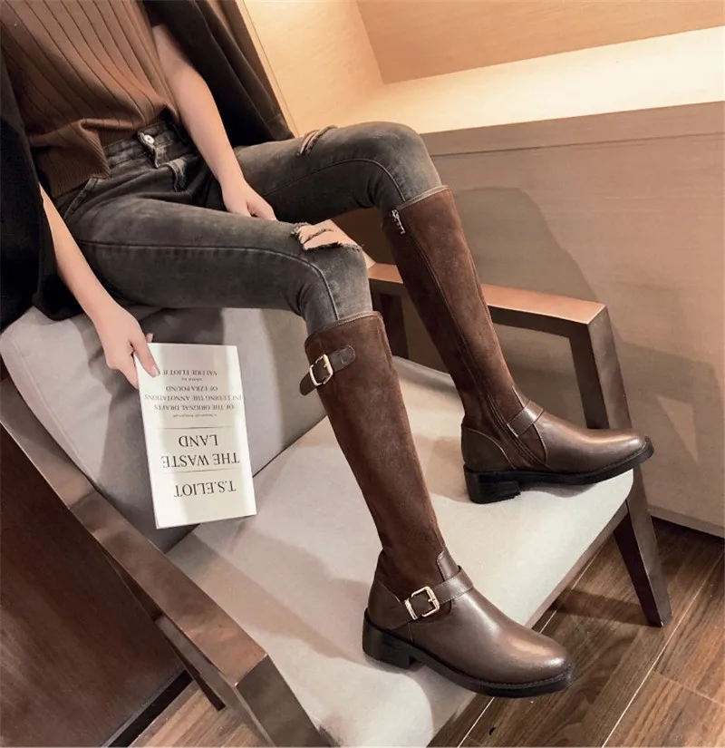 Prova Perfetto замшевые высокие сапоги женские сапоги до колена Высококачественная коричневая обувь из натуральной кожи на квадратном каблуке женская зимняя обувь