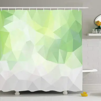 

Shower Curtain Set with Hooks 72x78 Abstract Banner Tessellation Irregular Mosaic Gradient Polygonal Geometric Green Triangle