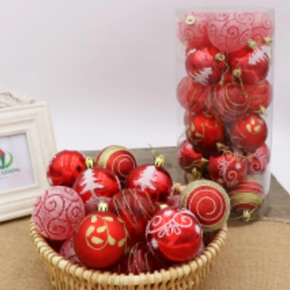 Full red DUUTI, Новое поступление, 24 шт., 6 см, Рождественский шар, светильник, шар, расписной шар, посылка, украшение на елку, шар - Цвет: Full red
