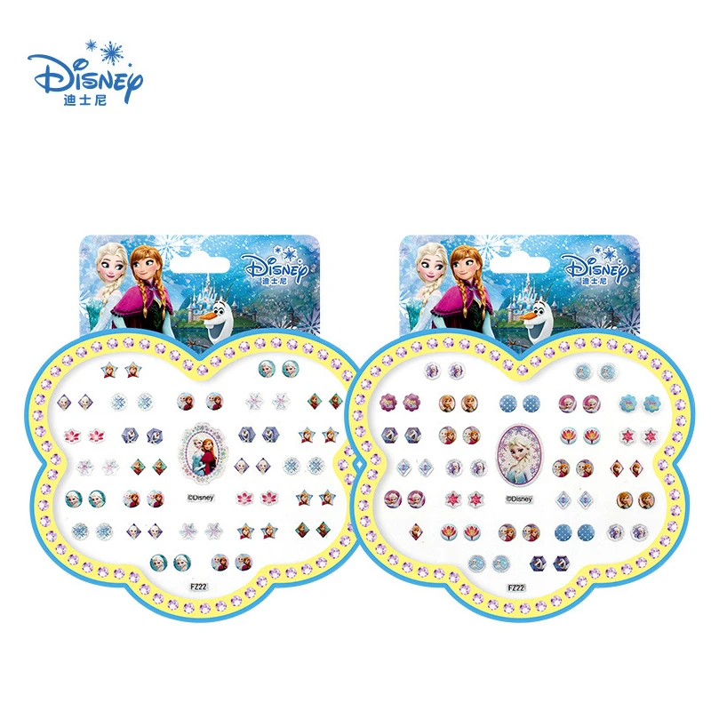 Disney Stickers For Children Shiny Crystal Earring Frozen Mermaid Rapunzel Disney Princess Cartoon Earrings Toys Kids Gift