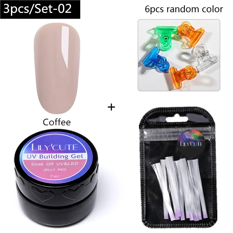 3pcs-LC02 LILYCUTE 20ml Poly Extension Gel Kit Quick Building Gel White Clear LED Acrylic Builder Nail Tips Nail Art Gel Brush Tool Set - Цвет: 3pcs-LC02