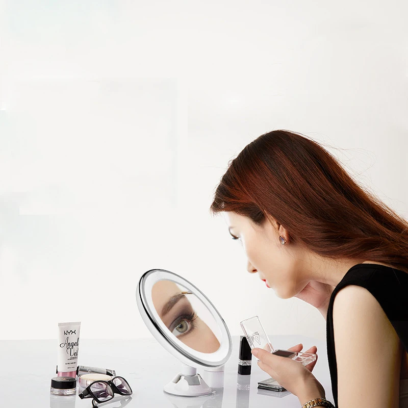 

10 times mirror 10X magnified LED fill light makeup mirror vanity mirror with light mirror with suction cup bathroom mirror