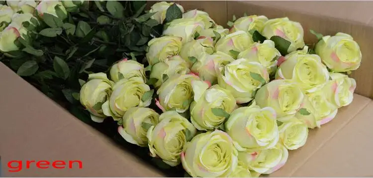 24"(60cm) length Upscale Artificial Silk Rose Flower Carft Ornament For Home Display Wedding Decoration 20pcs/lot - Цвет: Зеленый