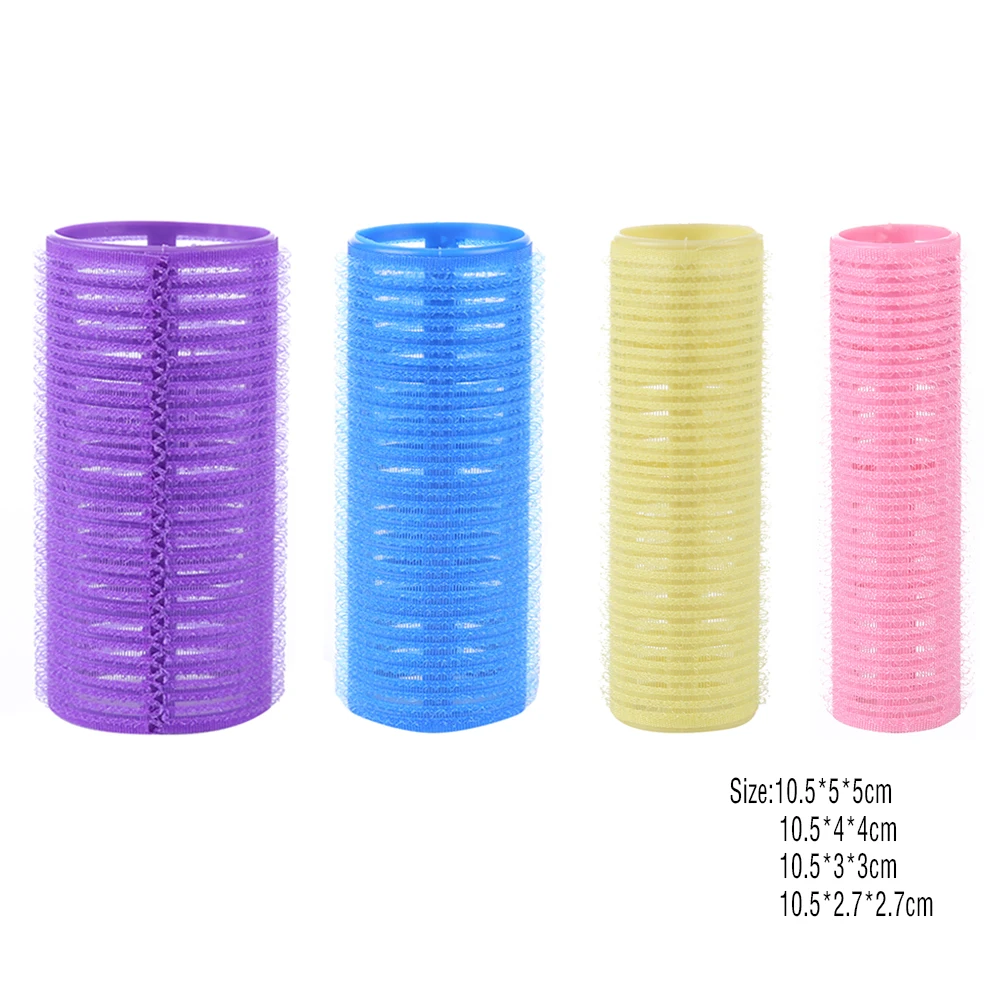 4 Size Hairdressing Self-Adhesive Hair Rollers Self Grip Hair Curler Heatless Curling Rod Styling Roller Roll Curler Beauty Tool