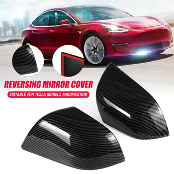 

2 Pcs Rear View Mirror Cover ABS Carbon Fiber Rear View Side Mirror Universal Car Exterior Accessory For Tesla Model 3