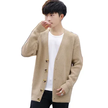 

2020 Men's New Autumn Fashion Solid Color Cardigan Sweater Slim Youth Single-Breasted V-neck Casual Long Sweater
