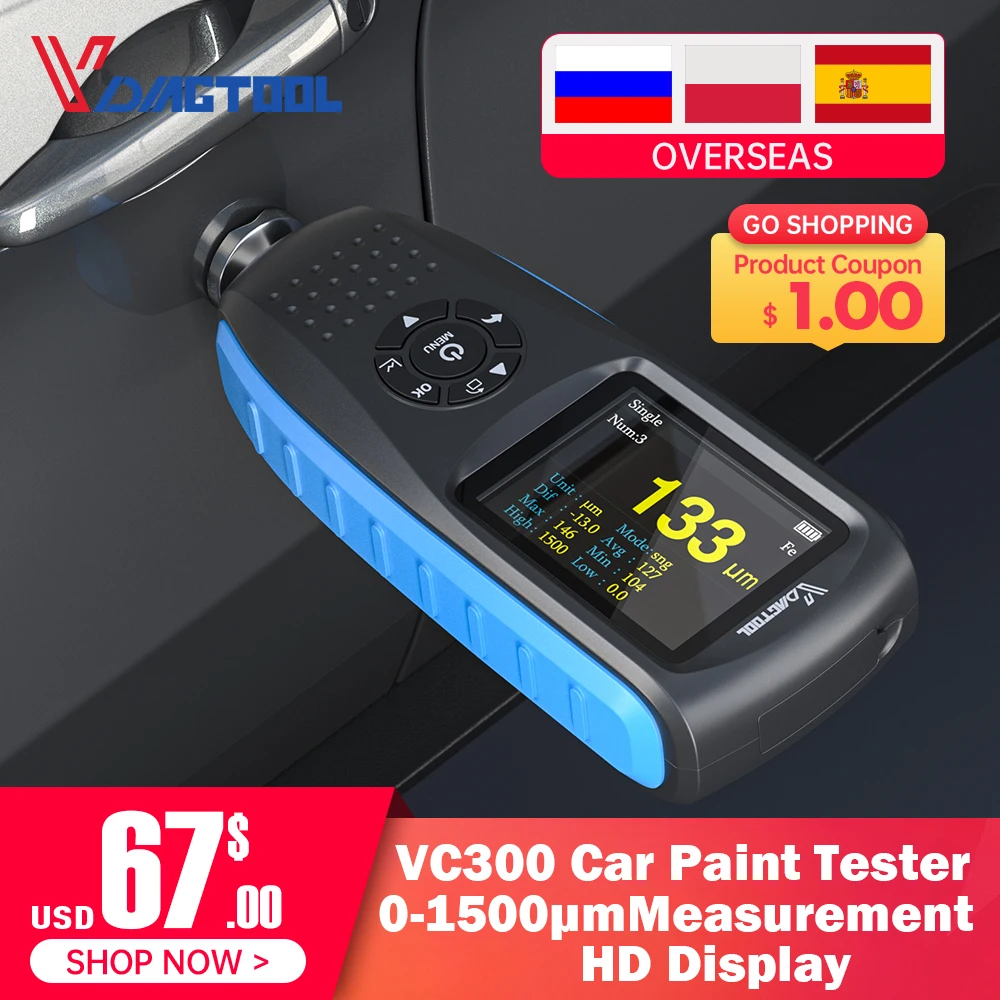 VDIAGTOOL-Medidor de espesor de recubrimiento VC200, herramienta de medida de espesor de película de pintura de coche, retroiluminación, 0-1500 VC300