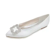 OnnPnnQ Satin Wedding Bridal Flats Shoes Women Crystals Pointed Toe Slip on Prom Evening Formal Party Dress Flats Women