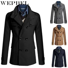 WEPBEL мужские Новые повседневные Модные осенне-зимние тренчи длинный рукав на пуговицах Длинные теплые тренчи с отложным воротником
