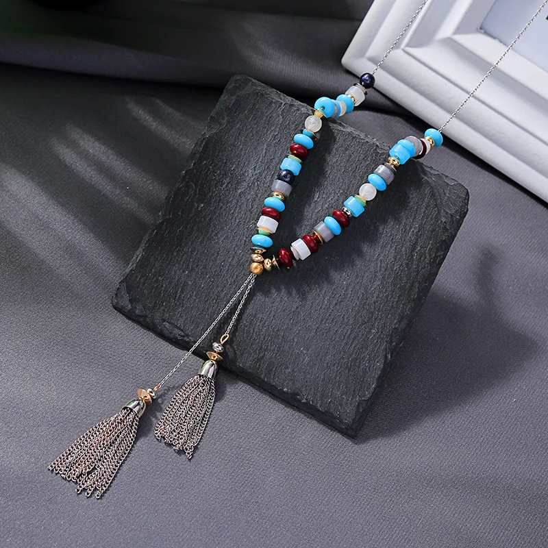 

kissme Women Necklace Bohemian Acrylic Beads Tassel Charm Necklace Fashion Jewelry Gifts For Women