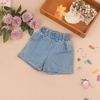 

Kids Girl Short Jeans Pants Summer Baby Loose Denim Pants Solid Blue Shorts for Teenage Cotton Children Clothing 3-16 Years