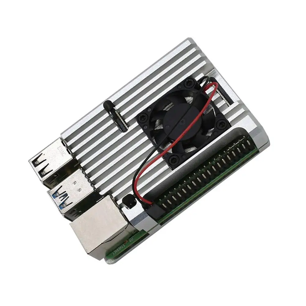 Silver Для Raspberry Pi 4 B-type алюминиевый сплав металлический теплоотвод CNC защитный чехол с одним вентилятором пассивный охлаждающий корпус - Цвет: Silver