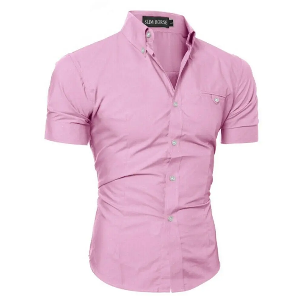 Luxury Men's Slim Fit Shirt Short Sleeve Stylish Formal Casual shirt Tops Short Sleeve Turndown Collar social blouse