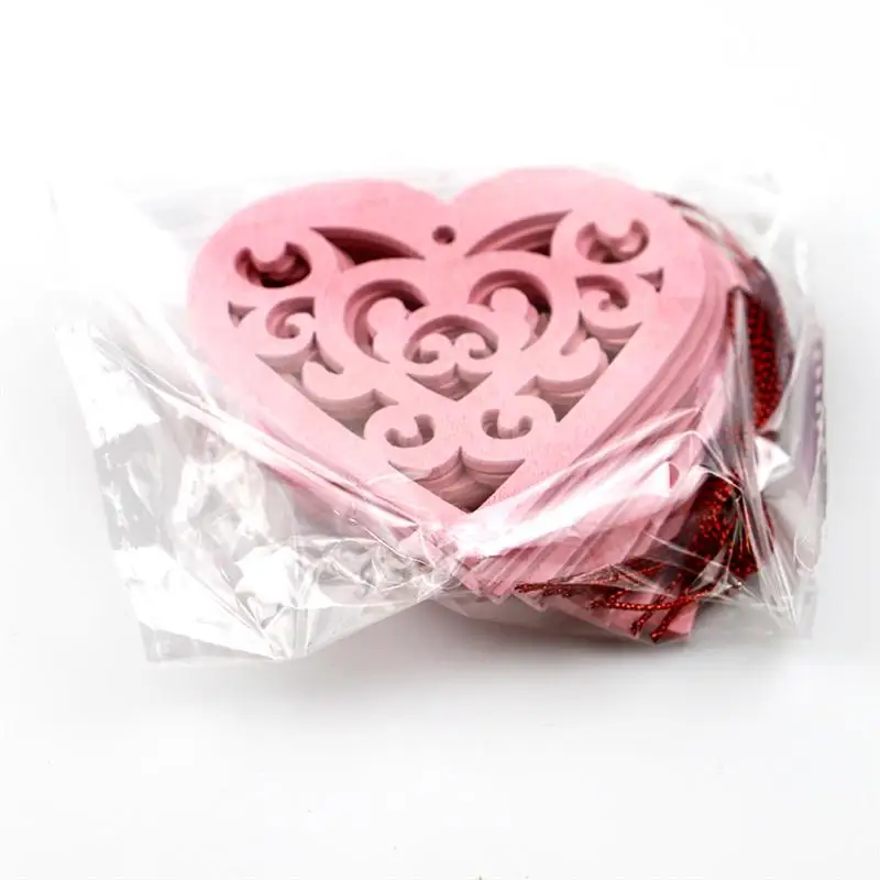 20pcs Hollow Love Pendants DIY Wooden Decorations Handmade Craft Ornaments Wedding Party Adornments