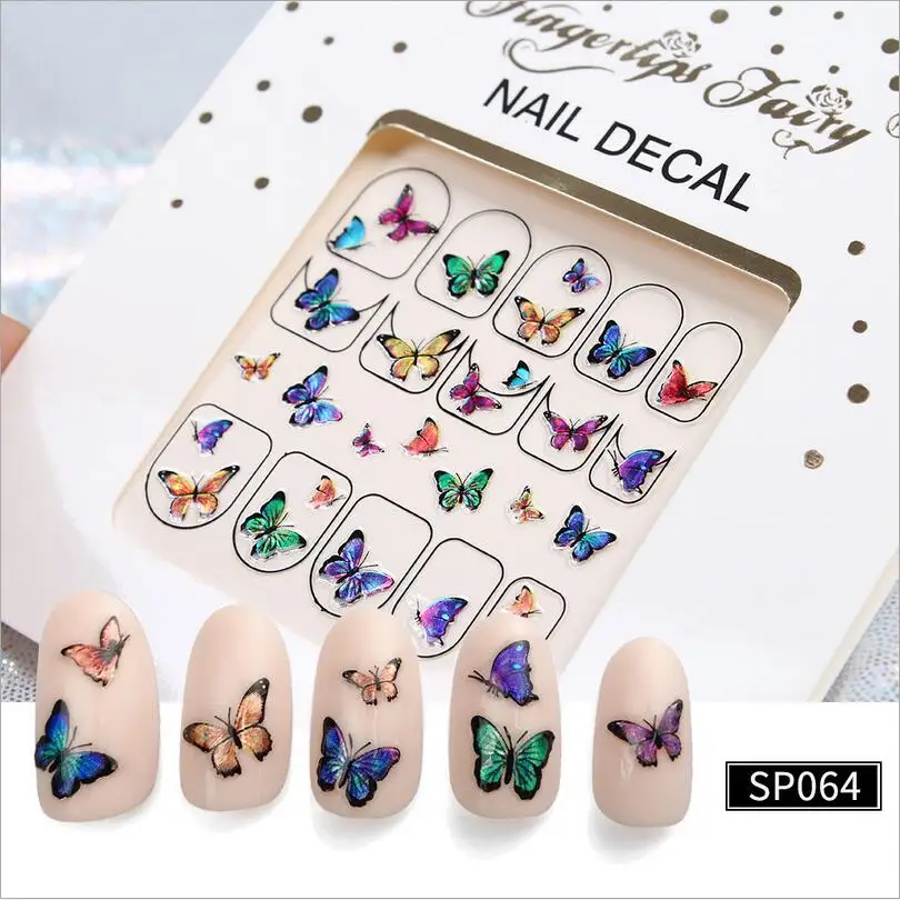 

1pc Summer Colorful Silder Butterfly Designs 3D Nail Art Stickers Watermark DIY Colorful Tips Nail Decals Manicure Tool T0507
