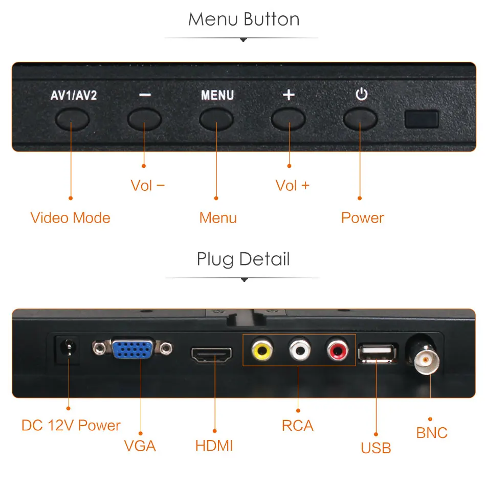 10 дюймов 12 В DC TFT lcd мульти штекер монитор HDMI VGA BNC RCA USB 1024x768 HD для автомобиля Tuck PC компьютер домашняя CCTV камера безопасности