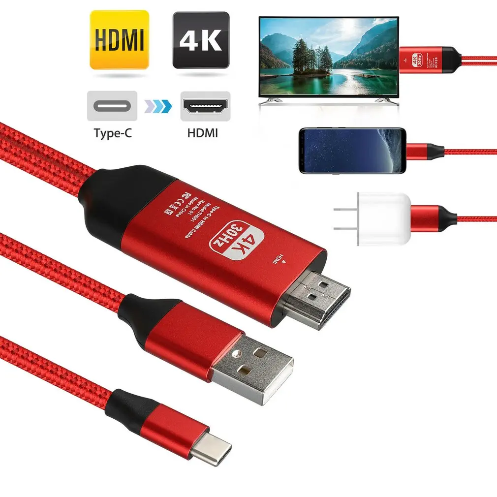 Универсальный 2 м/6.6ft USB кабель адаптер Тип C к HDMI HD tv AV ТВ кабель адаптер для samsung Galaxy S10 Note 9 Macbook PC