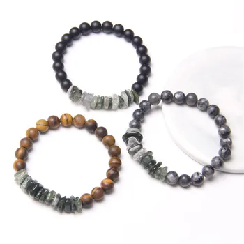 

Men Bracelets Green Rutilated Quartz Slice Chips Beads Bracelet Women Shiny Labradorite Stone Pulsera Elastic Jewelry браслет