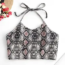 Укороченный бикини с бретельками через шею из змеиной кожи ZAFUL