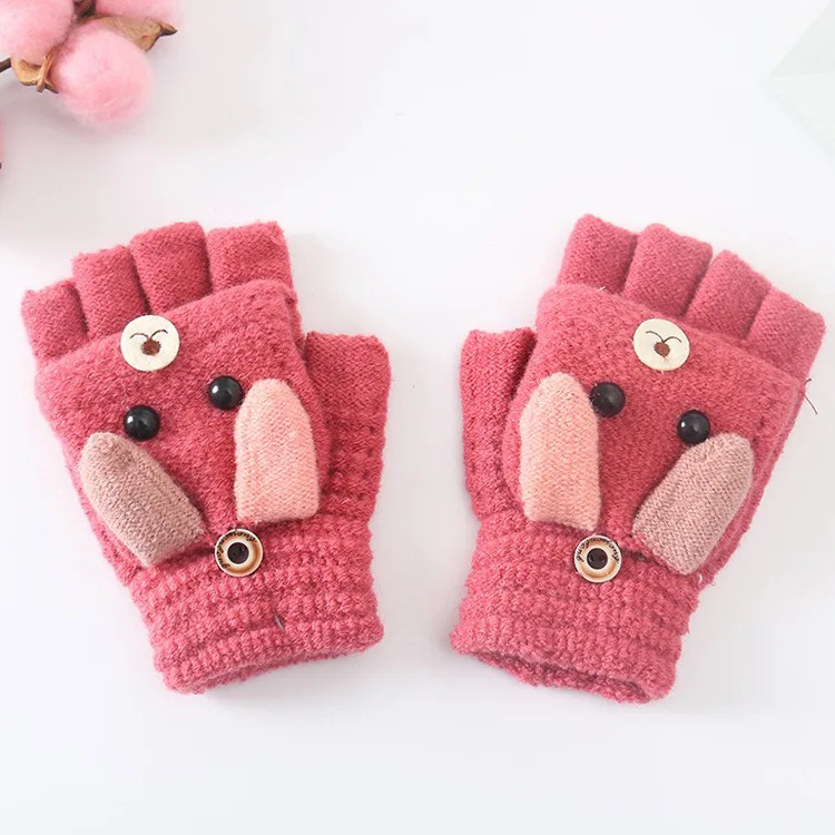 Новые детские перчатки с милым медведем из мультфильма для детей 6-13 лет, зимние вязаные шерстяные варежки для новорожденных, бархатные толстые Детские теплые перчатки