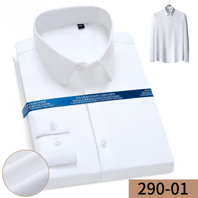 New Stretch Anti-Wrinkle Cotton Men's Shirts Long Sleeve Dress Shirts For Men Slim Fit Camisa Social Business Blouse White Shirt 290-01