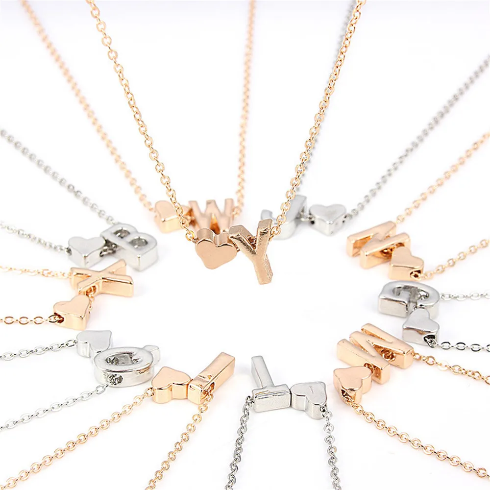 QIAMNI Dainty Tiny Heart 26 Initial Alphabet Pendant Necklace with A-Z Letter Name Choker Chain Necklace Birthday Lover Gift