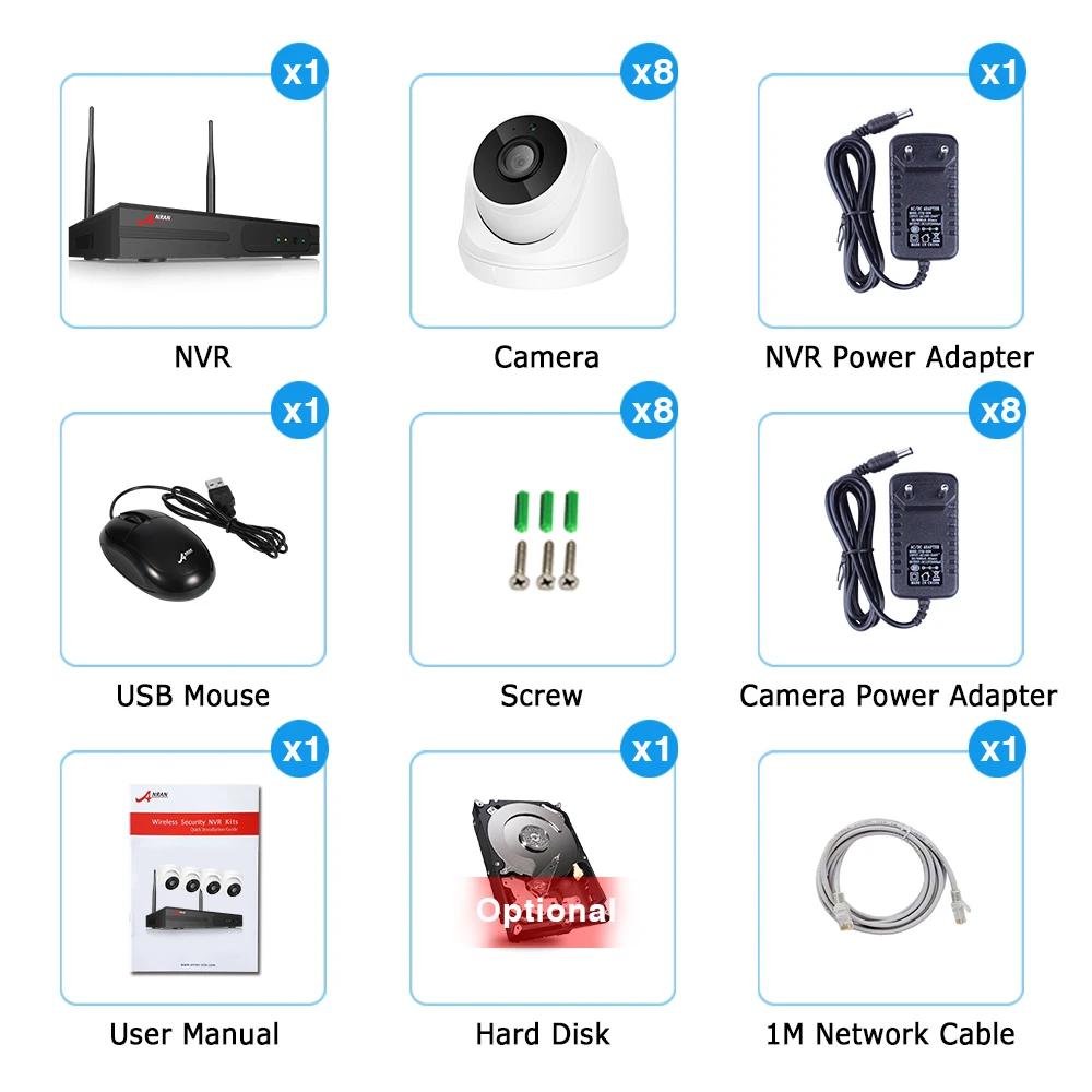 Anran 1080P Hd Audio Cctv Camera System 8 Ch Nvr Kit Wifi Sistema di Telecamere di Sicurezza di Cas