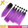 Ombre Purple Red Color Hair Bundles With Lace Closure 14-18inch X-TRESS Yaki Straight Synthetic Bundle Hair Weaving Extensions ► Photo 1/5
