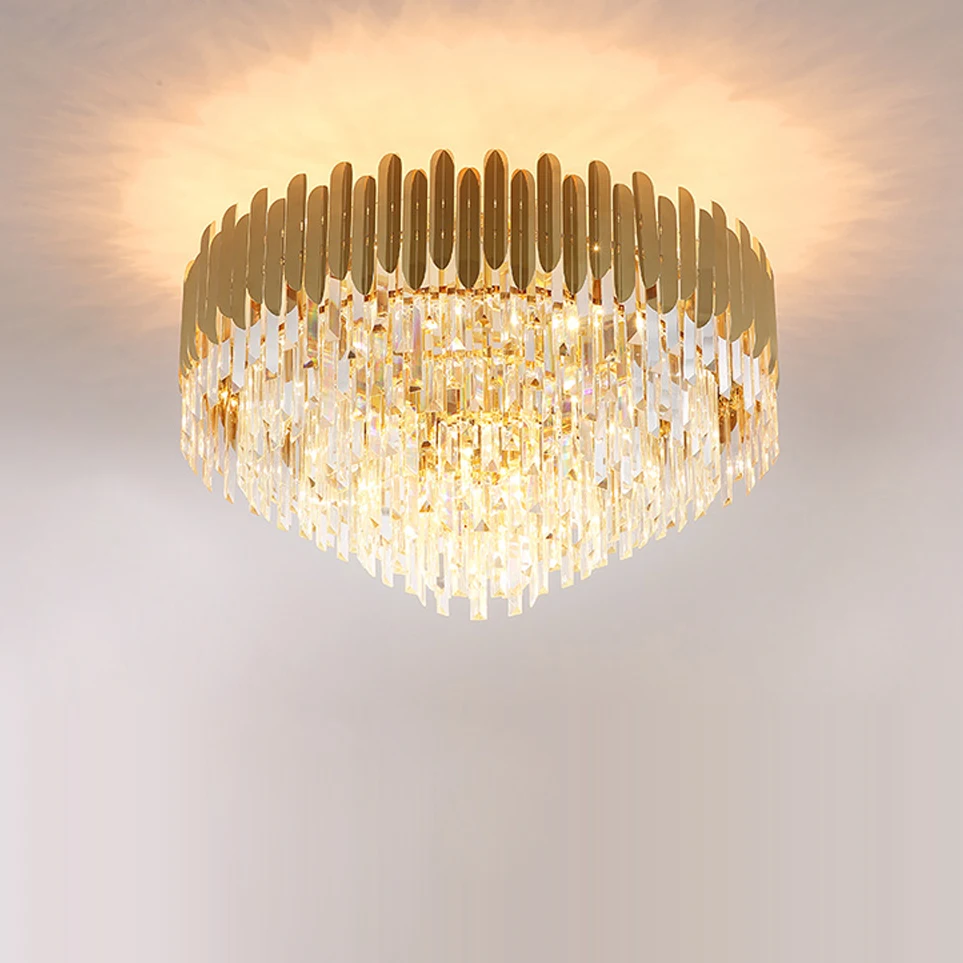 LED Postmodern Stainless Steel Crystal Art Deco Chandelier Lamparas De Techo Lighting For Foyer