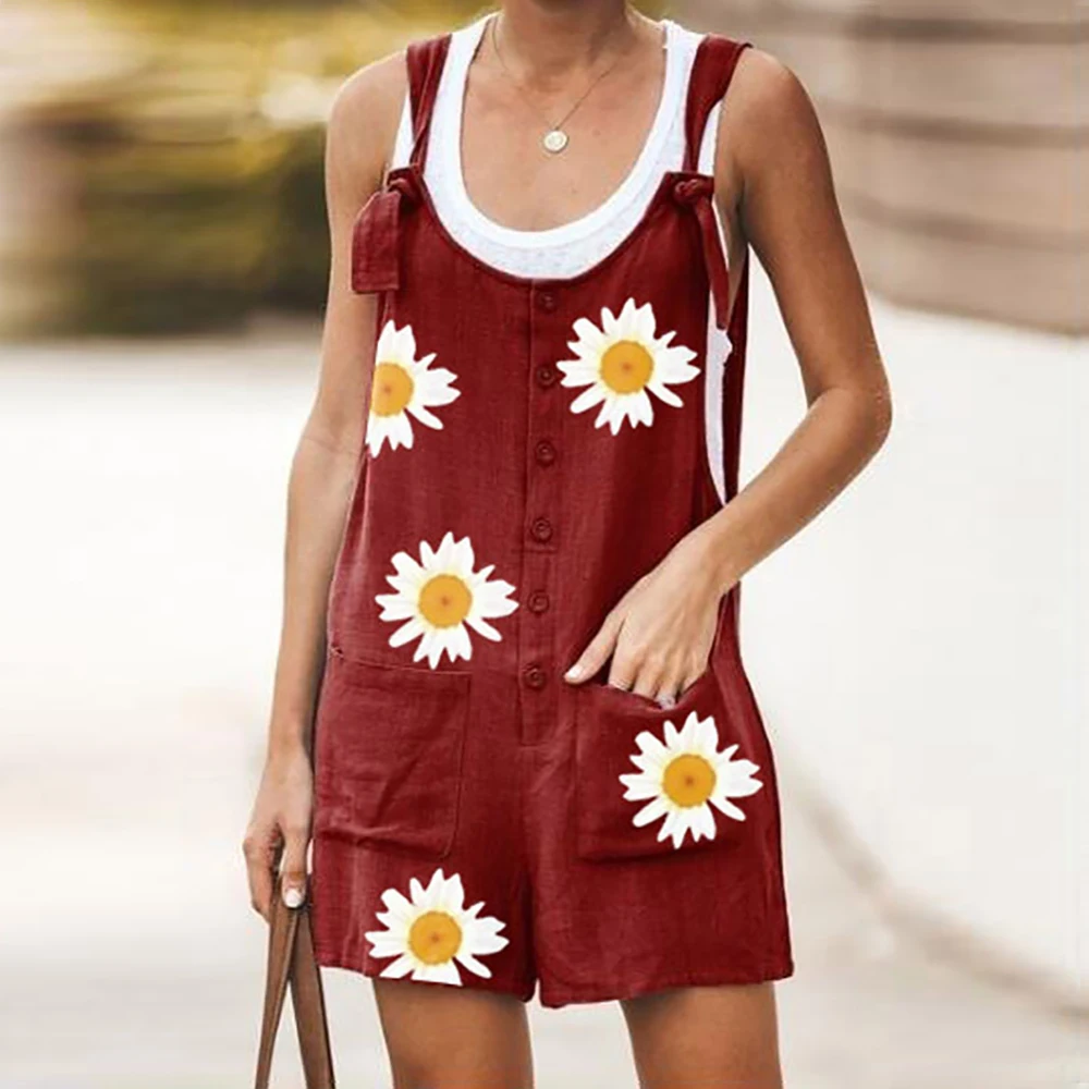 CYSINCOS Cotton Linen Rompers Summer Women Daisy Print Casual Overalls Comfort Flower Short Jumpsuits Wrapped Strapless Playsuit CYSINCOS Cotton Linen Rompers Summer Women Daisy Print Casual Overalls Comfort Flower Short Jumpsuits Wrapped Strapless Playsuit