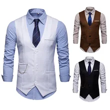 Spring And Autumn New Style Fashion Solid Color Pocket Joint Slim Fit Ouma V-neck Men Waistcoat M54